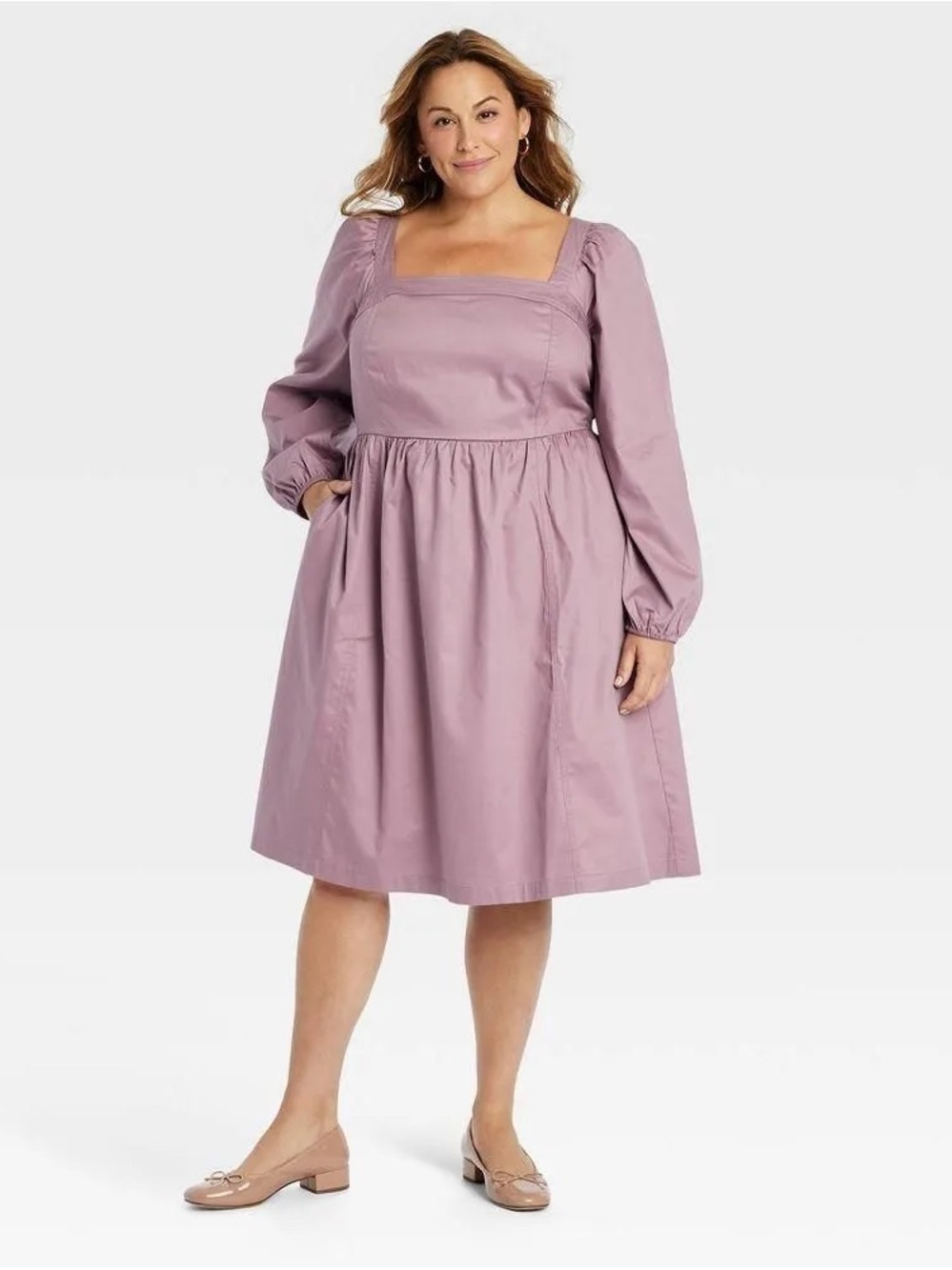 Ava & Viv Mauve Long-Sleeve Square-Neck Dress